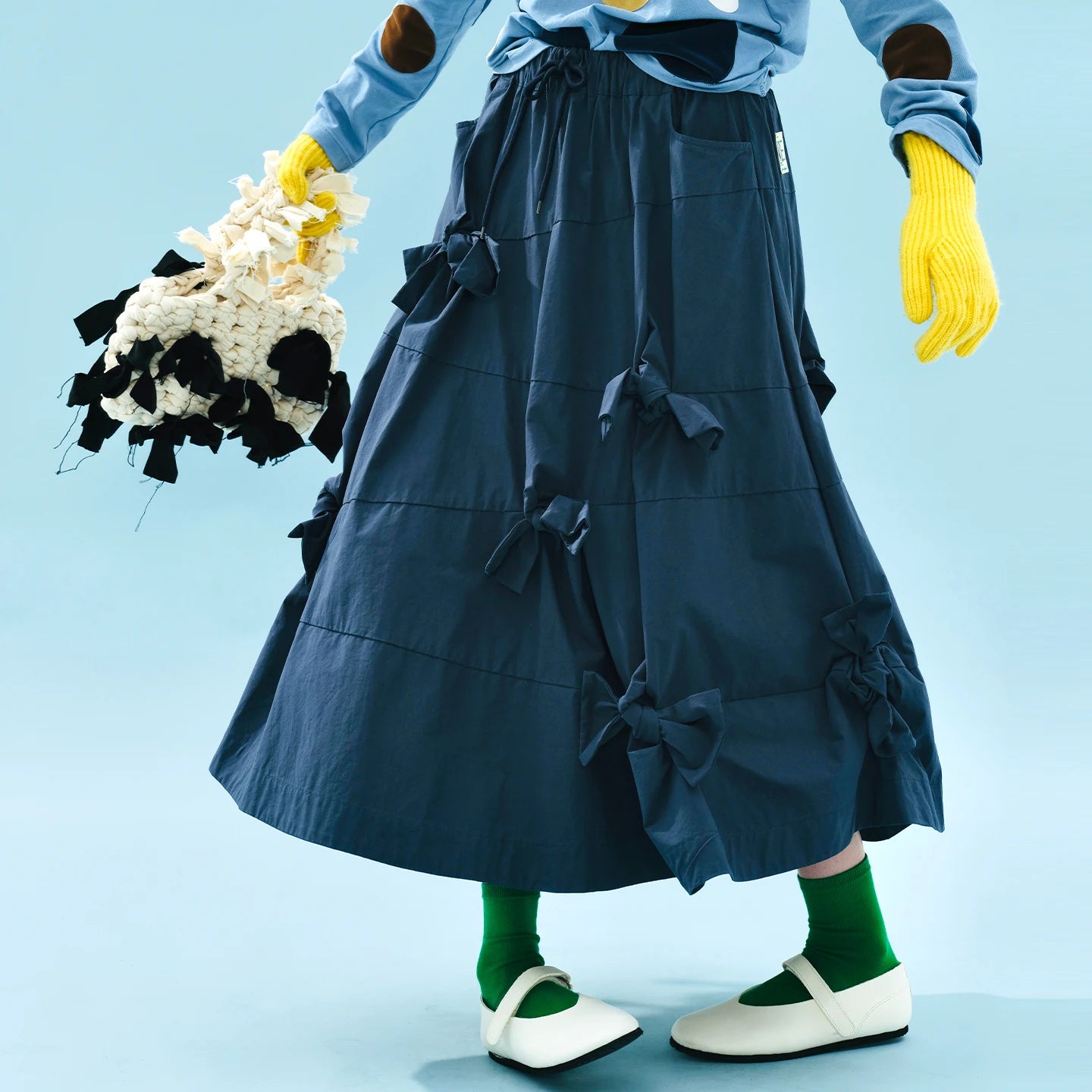 imakokoni 2025 Early Autumn Artistic Washed Braided Bow Half-Dress Casual Retro Women's A-Line Skirt255188