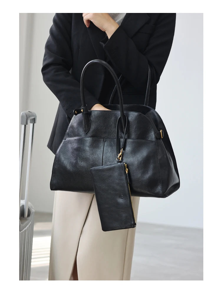 Women's Genuine Leather Large Capacity Tote Bag Female Retro Luxury Briefcase Vintage Cowhide Shoulder Handbag