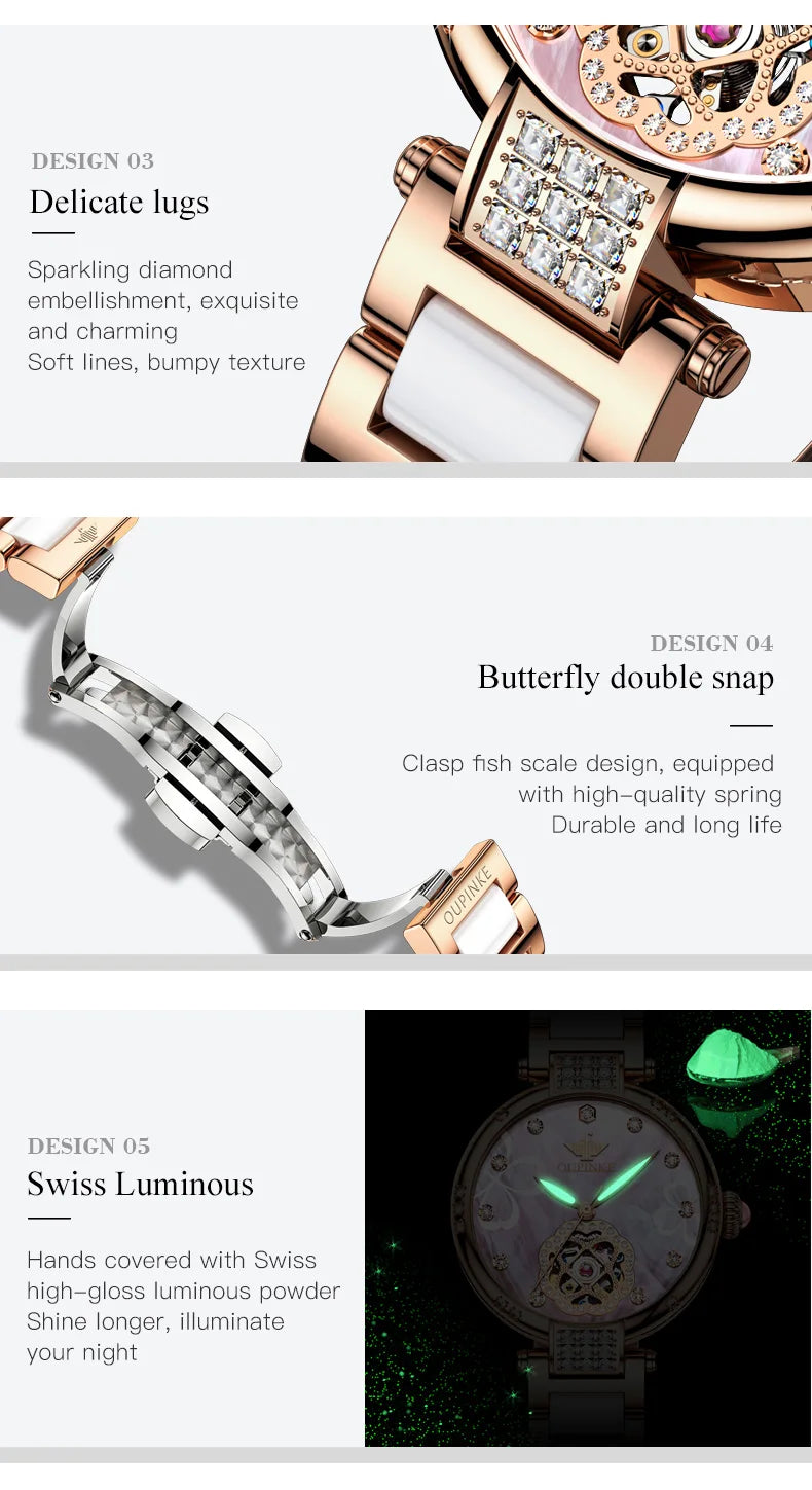 OUPINKE 3183 Women Watch Top Luxury Brand Automatic Mechanical Tungsten Steel Watchstrap Waterproof Gift Box Watches For Women