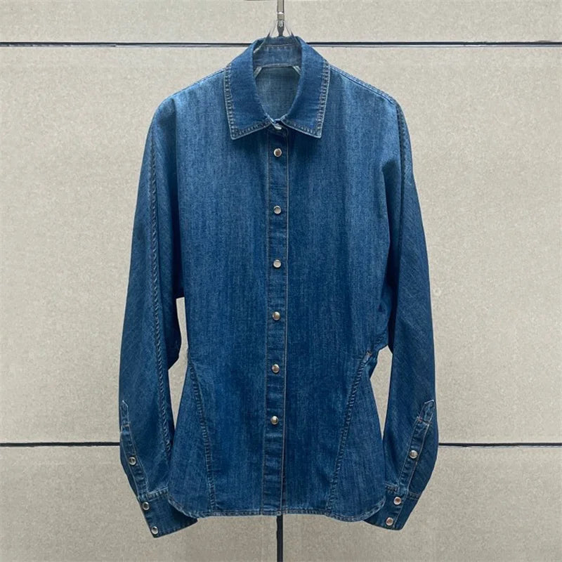 Women's skirt New asymmetrical spiral long skirt for autumn 2025 High waisted slim women's half skirt Cotton blend denim skirt