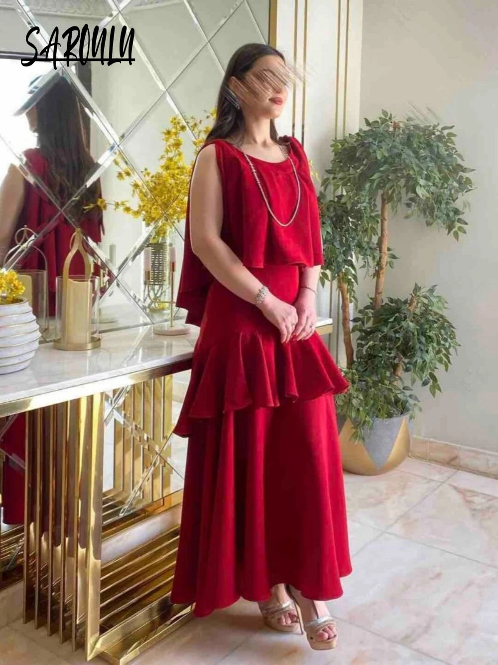 Sexy O Neck Tiered Casual Evening Dress Stylish Women Muslim Sleeveless Gown Fast Shipping Cocktail Charming A Line Prom Wear