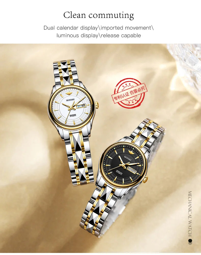 OUPINKE 3170 Womens Watch Elegant Luxury Original Automatic Mechanical Dual Calendar Watches For Ladies Waterproof Reloj Mujer