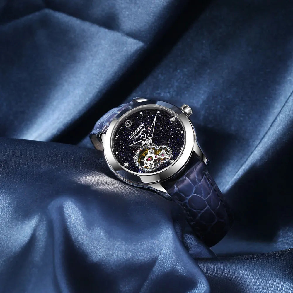 Boderry Luxury Watch Women Automatic Seagull ST1 Diamond Skeleton Sapphire Crystal Glass Female Waterproof Wristwatch Marry Gift