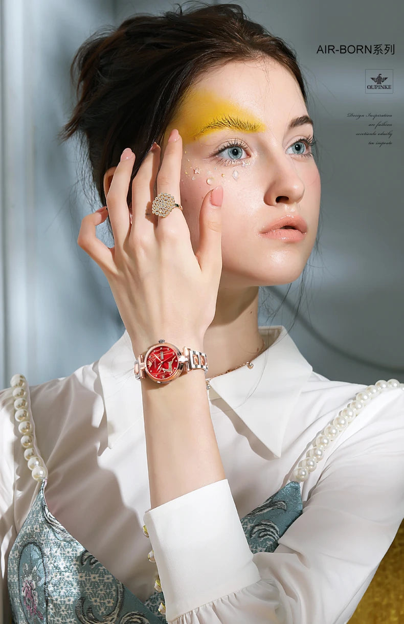 OUPINKE 3180 Luxury Brand Women Watch Original Automatic Mechanical Watch Calendar Elegant Women Dress Bracelet Watch Gift Box