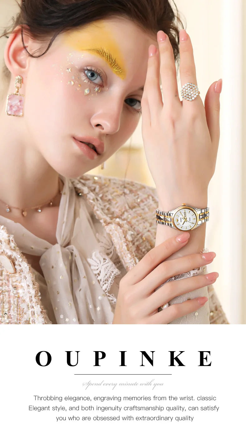 OUPINKE 3170 Womens Watch Elegant Luxury Original Automatic Mechanical Dual Calendar Watches For Ladies Waterproof Reloj Mujer