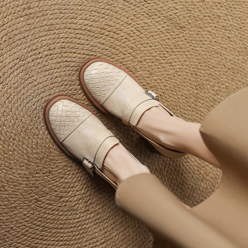 Women Genuine Leather Pumps Solid Color Fashion Simple Elegant All Season Daily Wear High Heels ≥5cm