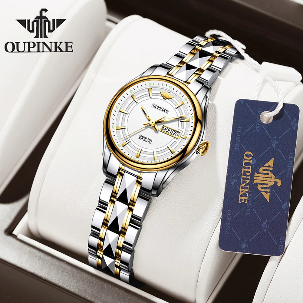 OUPINKE 3170 Womens Watch Elegant Luxury Original Automatic Mechanical Dual Calendar Watches For Ladies Waterproof Reloj Mujer