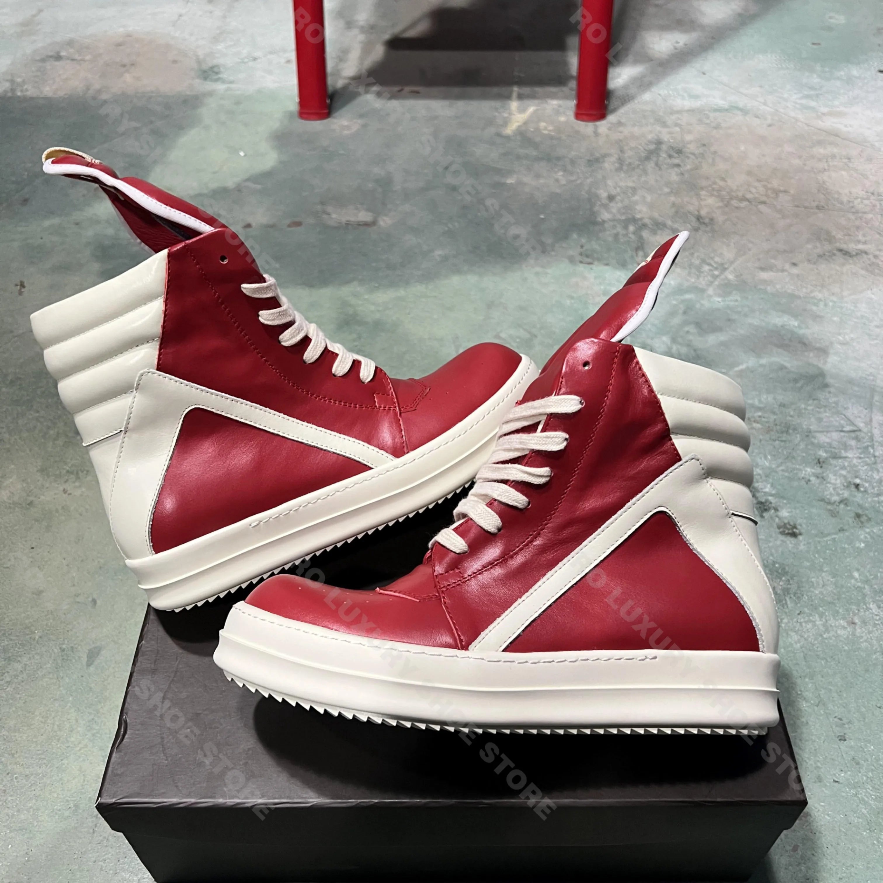 Brand Men Shoe Casual High Top Women Sneaker Lace Up Ankle Boot Geobasket Leather Zipper Flat Grey Gothic Punk Luxury Shoe