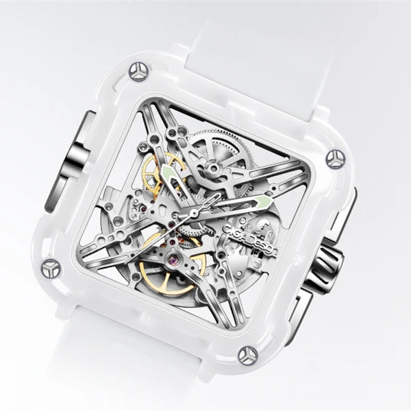 CIGA Design X Series Automatic Movement Couple Watches for Men Women White Ceramic Luminous Skeleton Mechanical Wristwatches