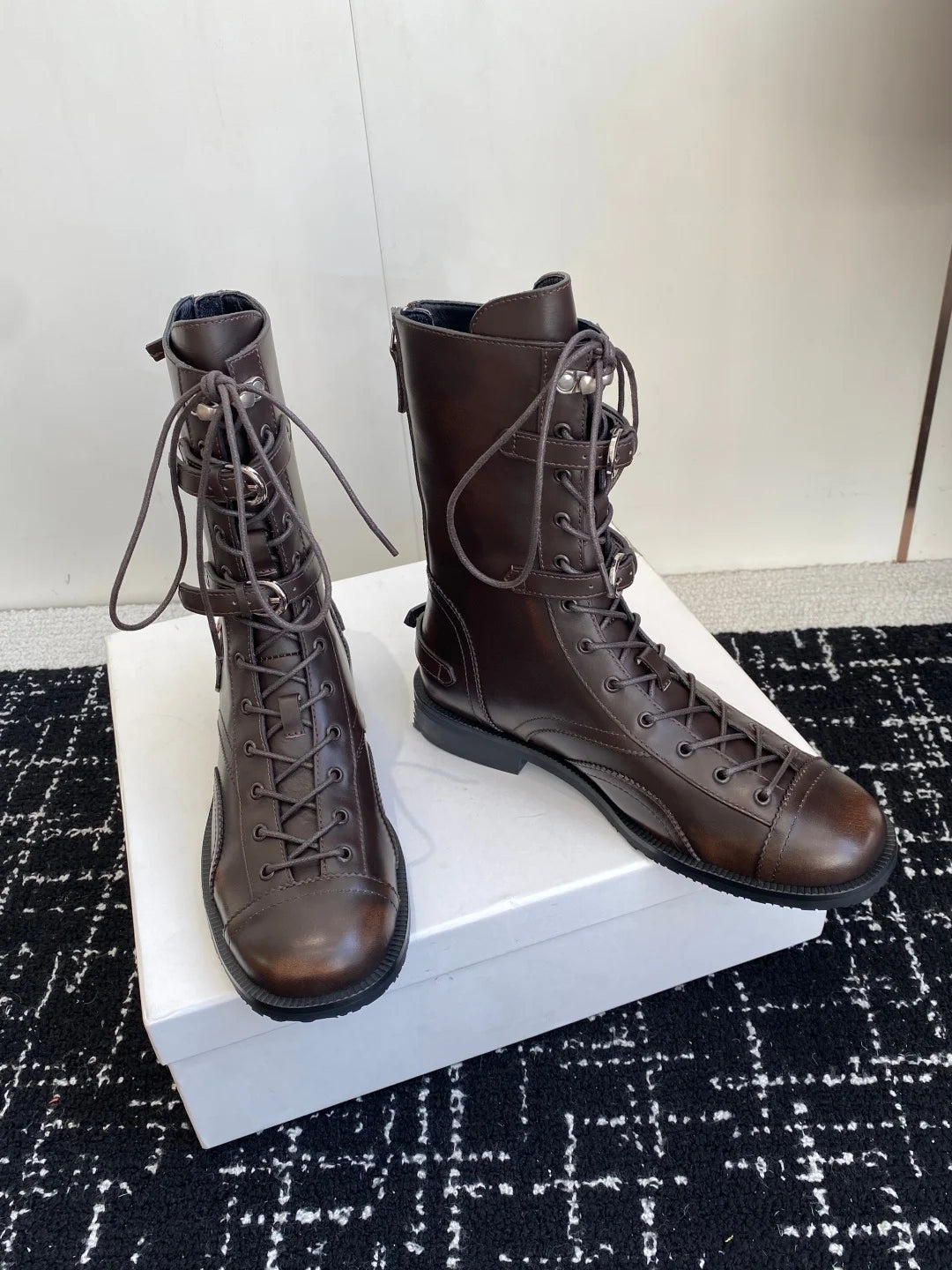 2025 Winter autumn lace up boots riding booties shoes genuine leather shoes