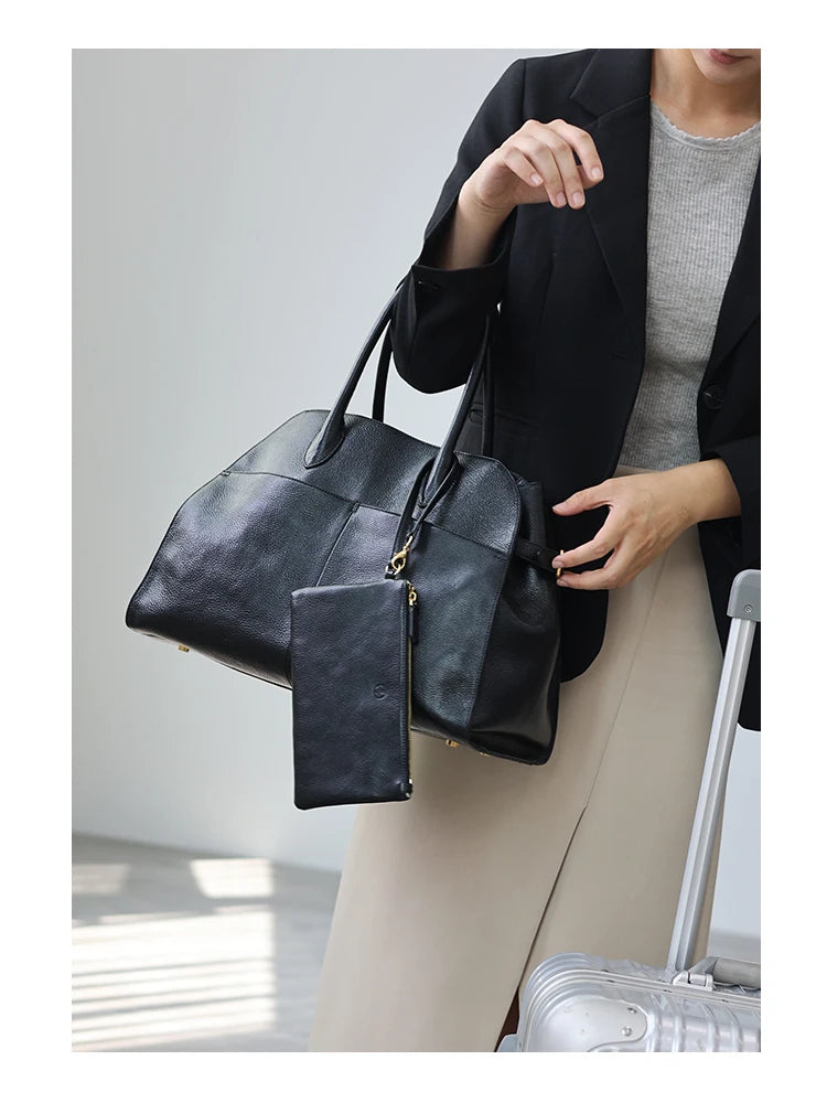 Women's Genuine Leather Large Capacity Tote Bag Female Retro Luxury Briefcase Vintage Cowhide Shoulder Handbag