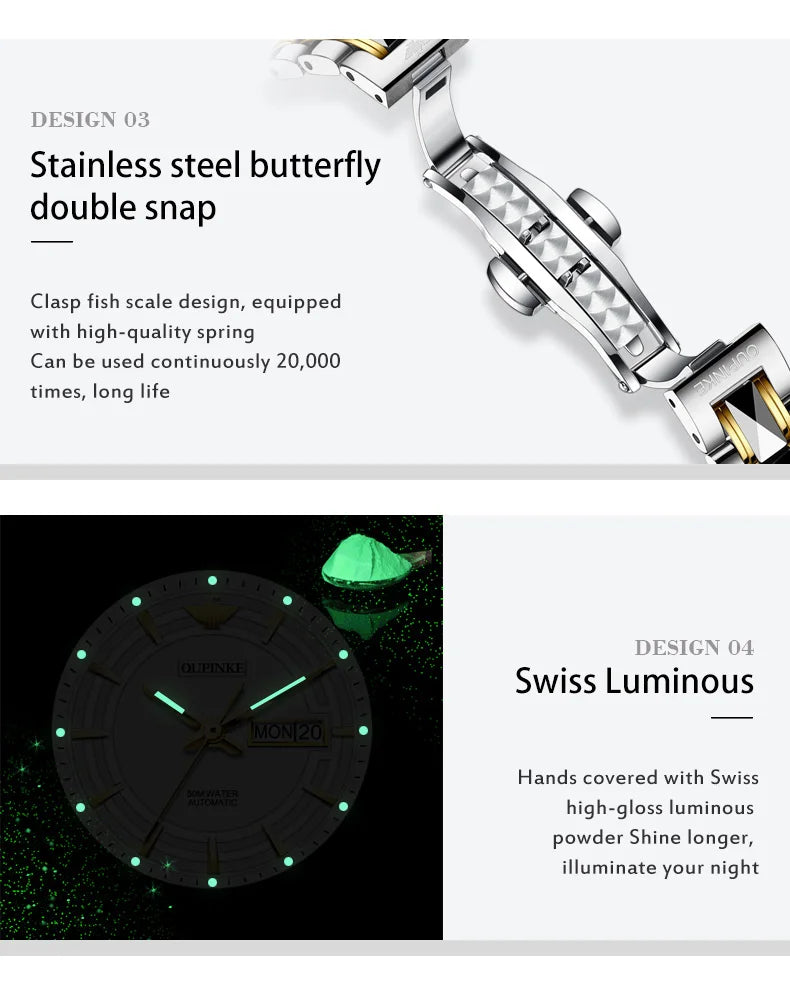 OUPINKE 3170 Womens Watch Elegant Luxury Original Automatic Mechanical Dual Calendar Watches For Ladies Waterproof Reloj Mujer