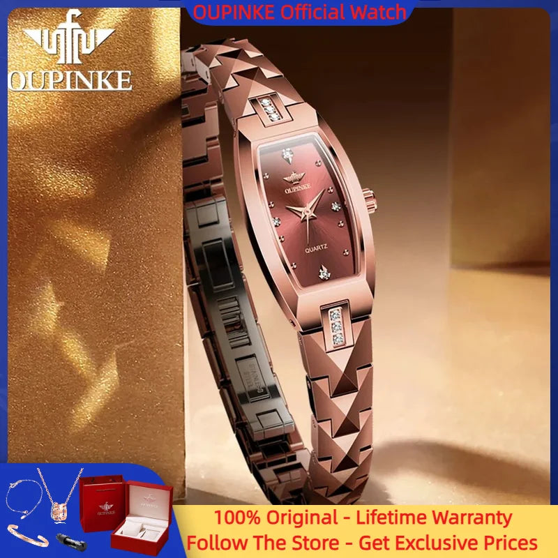 OUPINKE 3242 Women Watch Elegant Luxury Imported Swiss Movement Women Quartz Watch Diamond Tungsten Steel Watch Gift Box Set