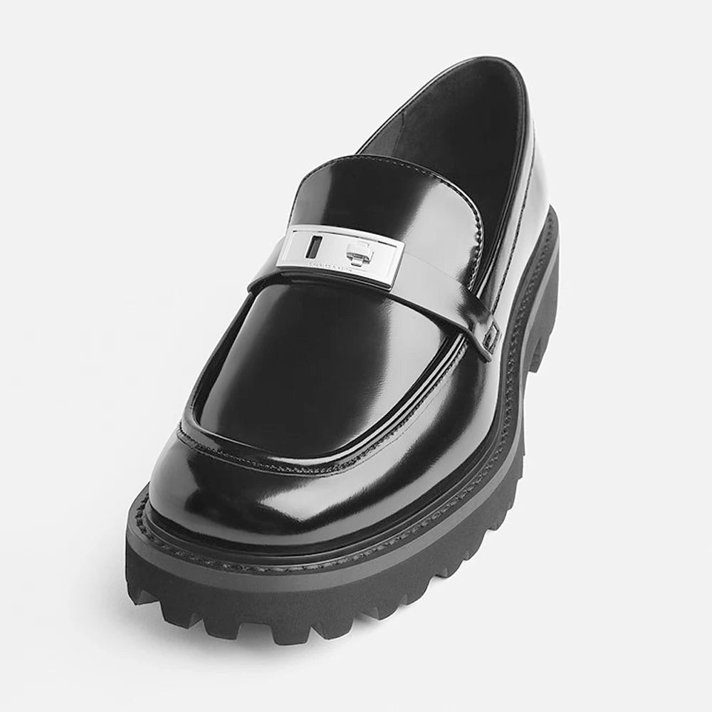 FWRD Women's Retro Chunky-Heel Metal-Buckle Patent Leather Loafers, Comfortable Shoes for Daily & Office Wear #FWRD000242