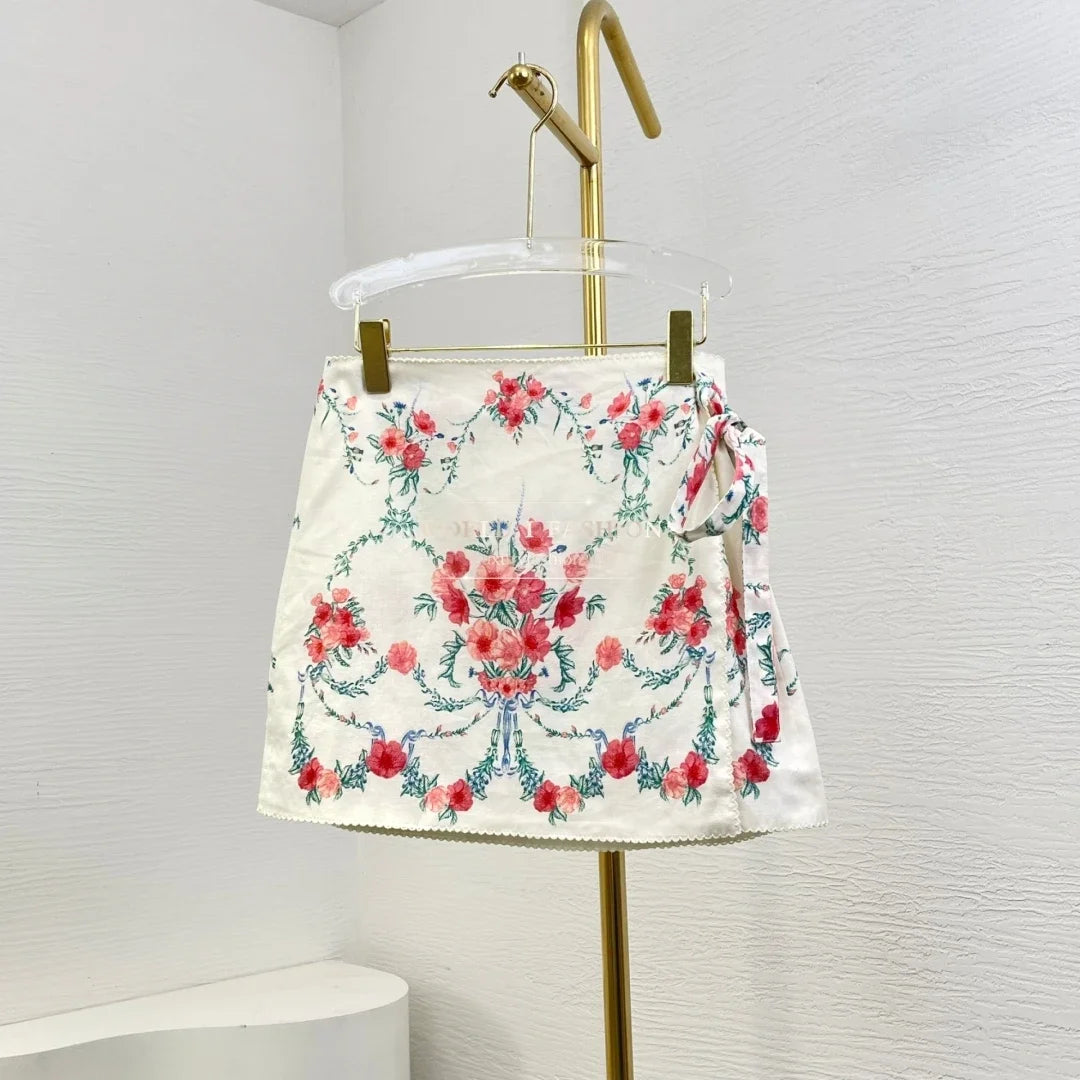 Green Floral Print Mini  Skirt 2025 and Dresses Skirt