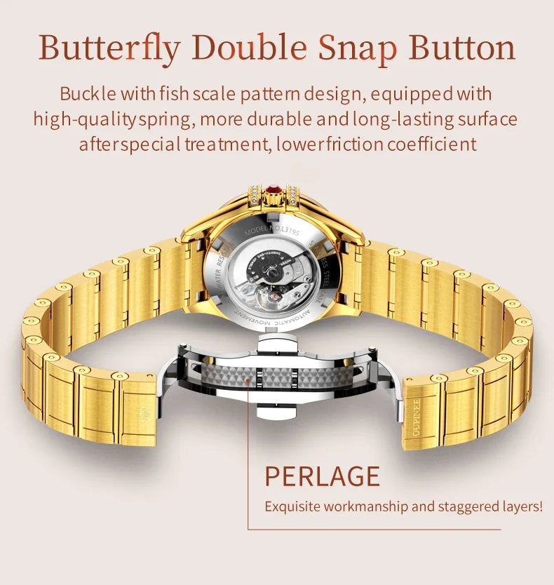 OUPINKE 3195 Japan Imported Automatic Movement Mechanical Watch for Women Diamond Ladies Watch Waterproof Dual Calendar Watch