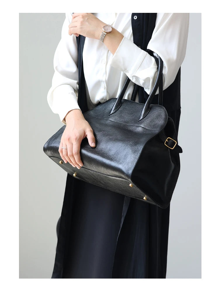 Women's Genuine Leather Large Capacity Tote Bag Female Retro Luxury Briefcase Vintage Cowhide Shoulder Handbag