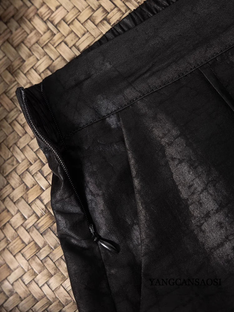 2025 Women's New Black Turtle Crack 100%Natural Mulberry Silk Fragrant Cloud Gauze Turtle Pattern Loose Straight Tube Pants