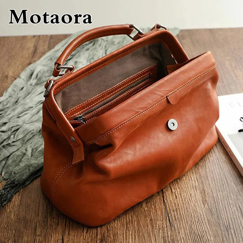 MOTAORA Original Soft Buffalo Leather Doctor Bag Women's Vintage Shoulder Bag Crossbody Purse Spacious Cowhide Ladies Handbag