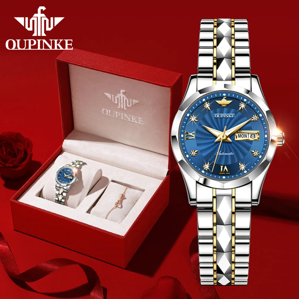 OUPINKE 3169 Woman Automatic Watch Dual Calendar Business Mechanical Watch For Women Fashion Original Waterproof Hand Clock