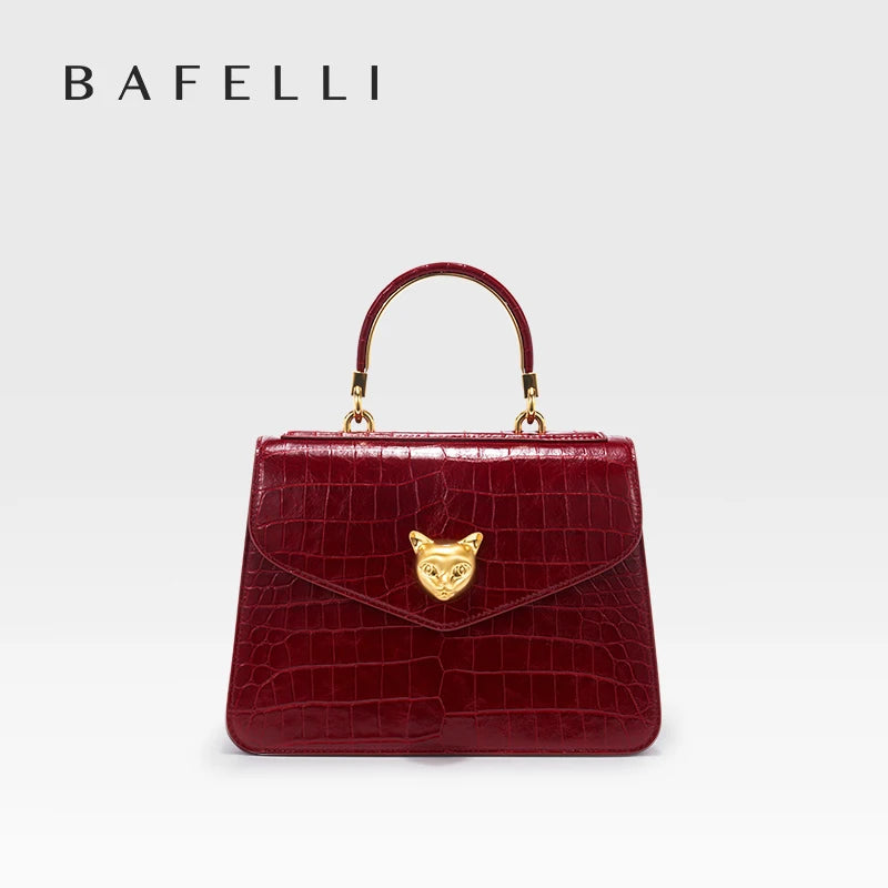 2025 BAFELLI CAT WOMEN'S NEW CROCODILE PATTERN LEATHER FASHION HANDBAG STYLISH BUSINESS FEMALE LEATHER LUXURY BRAND OL PURSE
