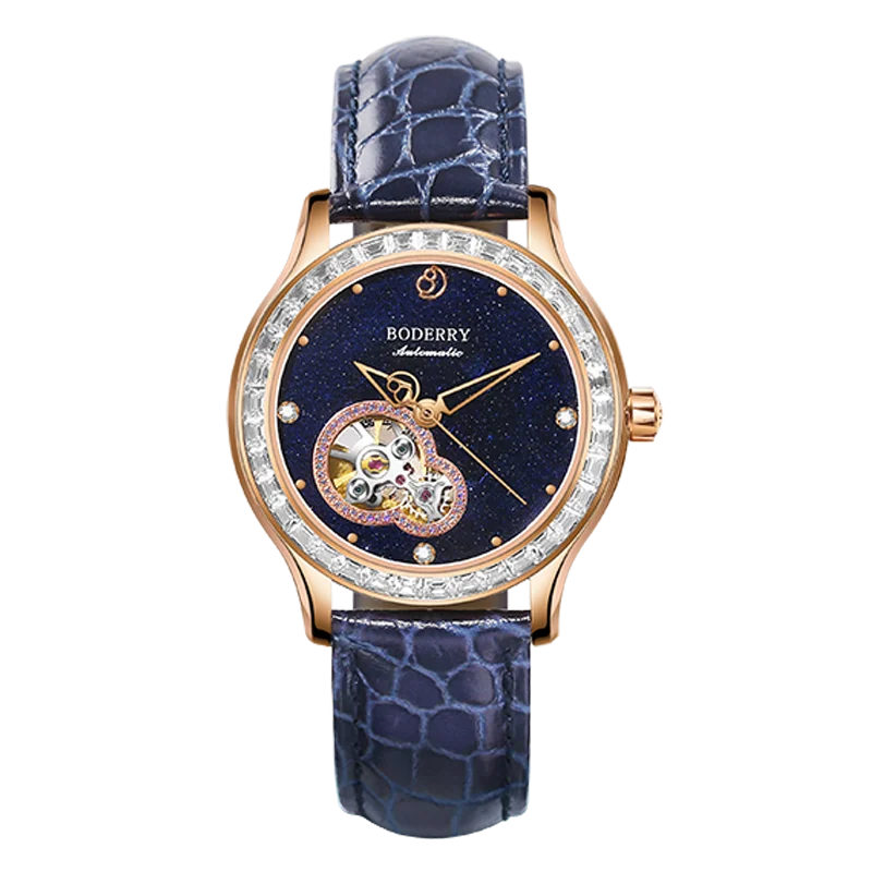 Boderry Luxury Watch Women Automatic Seagull ST1 Diamond Skeleton Sapphire Crystal Glass Female Waterproof Wristwatch Marry Gift