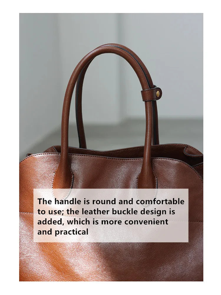 Women's Genuine Leather Large Capacity Tote Bag Female Retro Luxury Briefcase Vintage Cowhide Shoulder Handbag