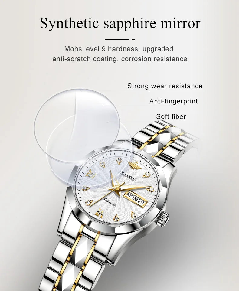 OUPINKE 3169 Woman Automatic Watch Dual Calendar Business Mechanical Watch For Women Fashion Original Waterproof Hand Clock