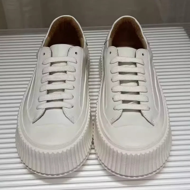 High-End 2024 Spring and Autumn New Thick-Soled Shoes, Jil White Sneakers for Women, Biscuit Shoes, Genuine Leather Height-Increasing Shoes