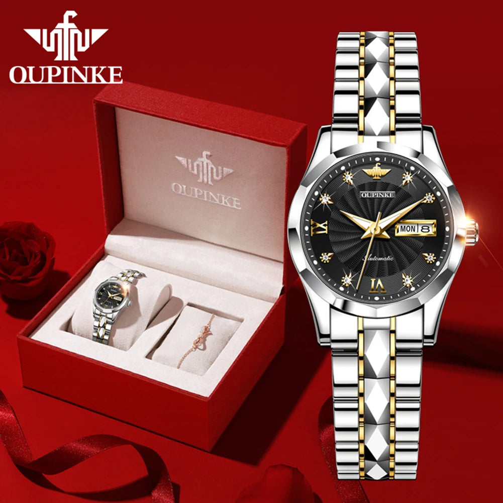 OUPINKE 3169 Woman Automatic Watch Dual Calendar Business Mechanical Watch For Women Fashion Original Waterproof Hand Clock