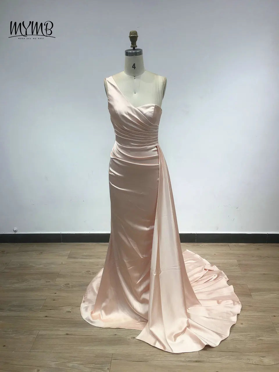 MYMB Brown One Shoulder Mermaid Elegant Bridesmaid Dresses Arabic Pleat Long Ribon Modest Evening Gowns for Women Celebrity