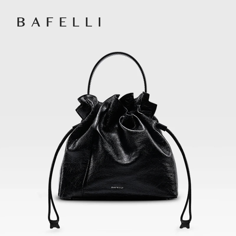 BAFELLI 2025 NEW WOMEN'S BAG LEATHER CASUAL BUCKET HANDBAGS FOR FEMALE TREND FASHION SHOPPER PURSE LUXURY BRAND SHOULDER