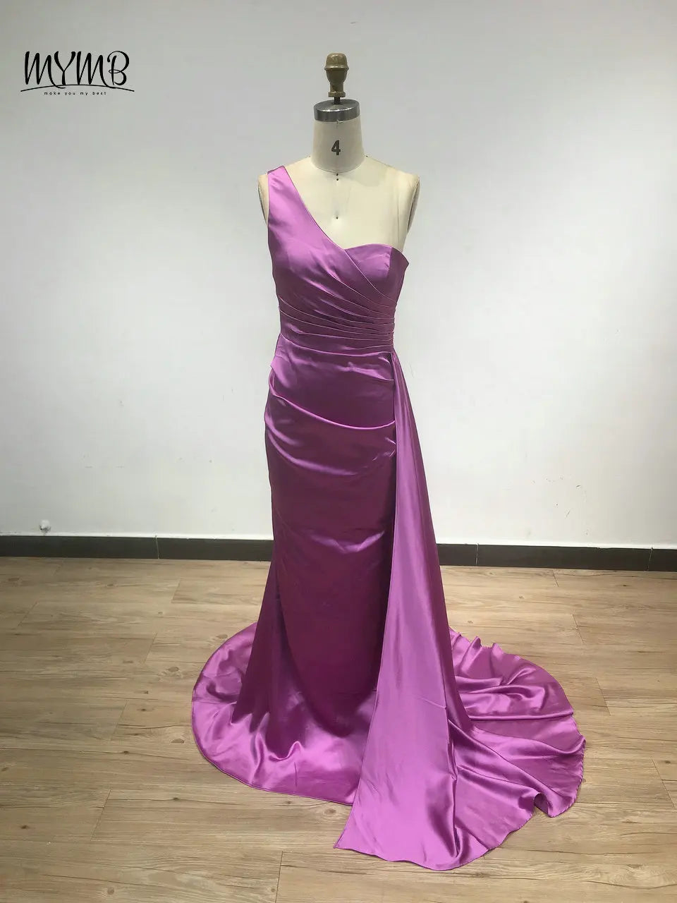 MYMB Brown One Shoulder Mermaid Elegant Bridesmaid Dresses Arabic Pleat Long Ribon Modest Evening Gowns for Women Celebrity