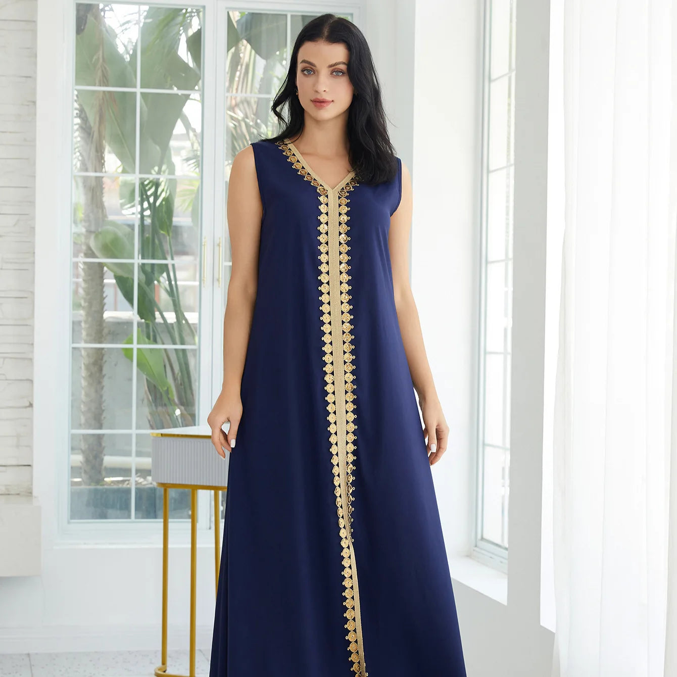 Muslim Set Luxury Embroidered Maxi Abaya Sets Muslim Women Elegant Evening Wedding Party Prom Gowns with Golden Sequins Suit