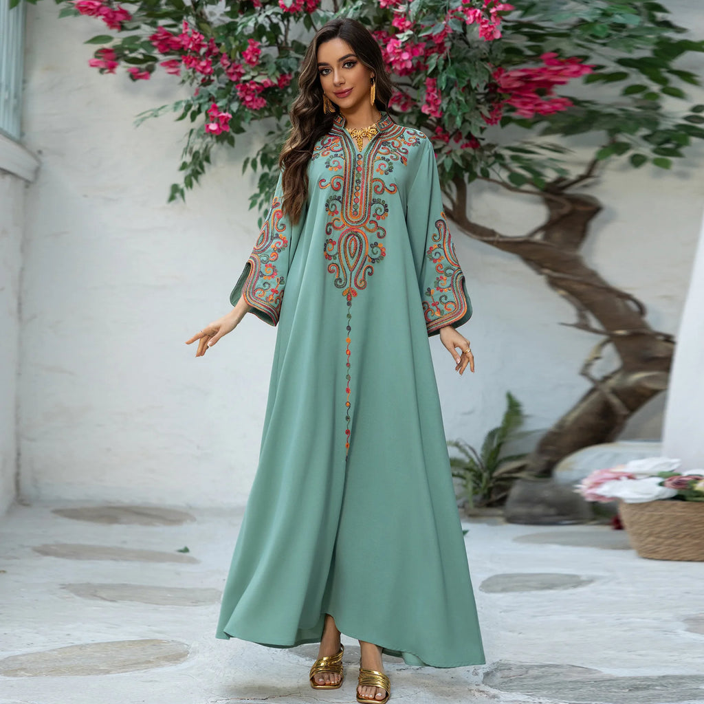 2025 Autumn And Winter Muslim Fashion Women's Embroidery Rope Embroidery Middle East Robe Arabic Dress