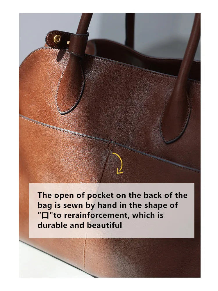 Women's Genuine Leather Large Capacity Tote Bag Female Retro Luxury Briefcase Vintage Cowhide Shoulder Handbag