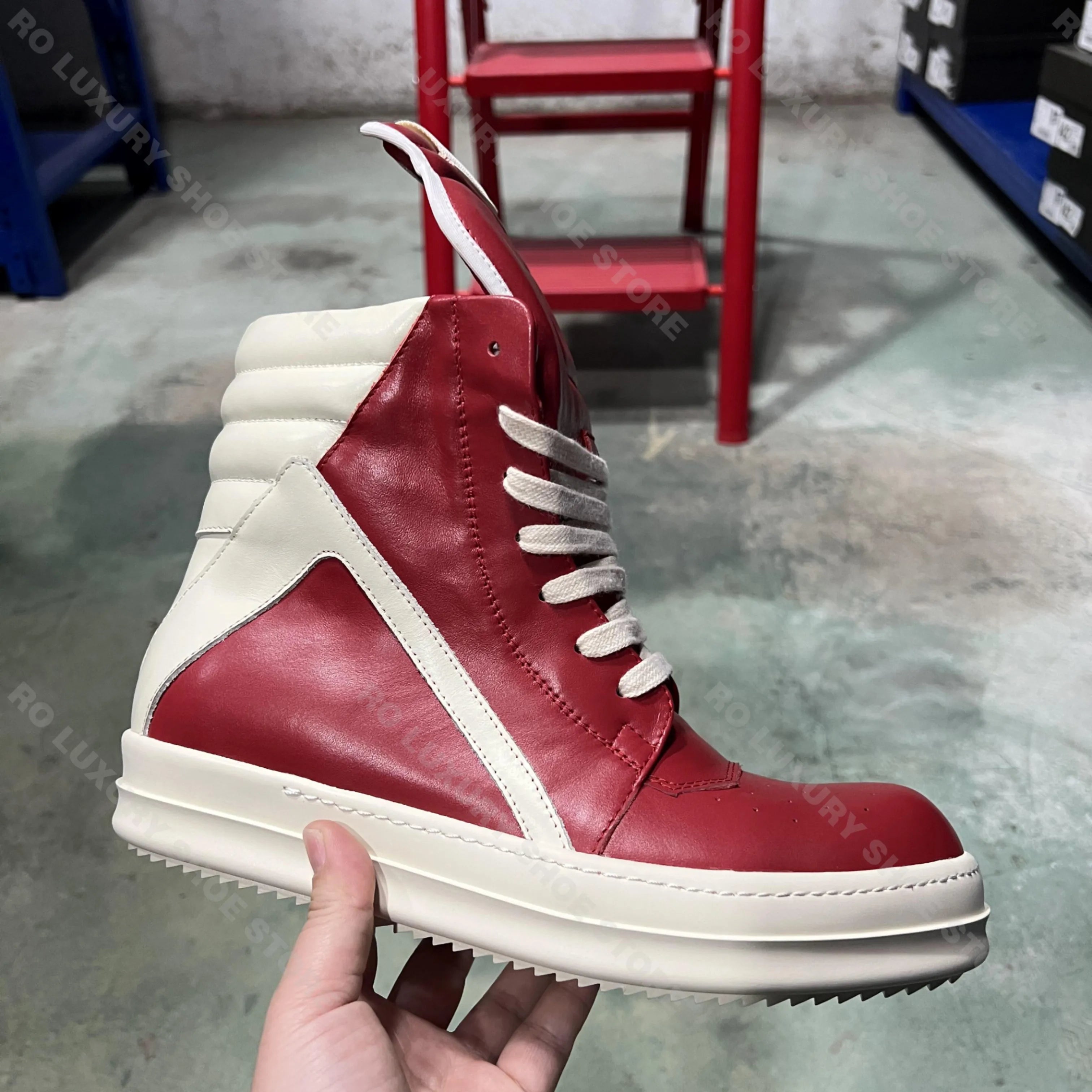 Brand Men Shoe Casual High Top Women Sneaker Lace Up Ankle Boot Geobasket Leather Zipper Flat Grey Gothic Punk Luxury Shoe