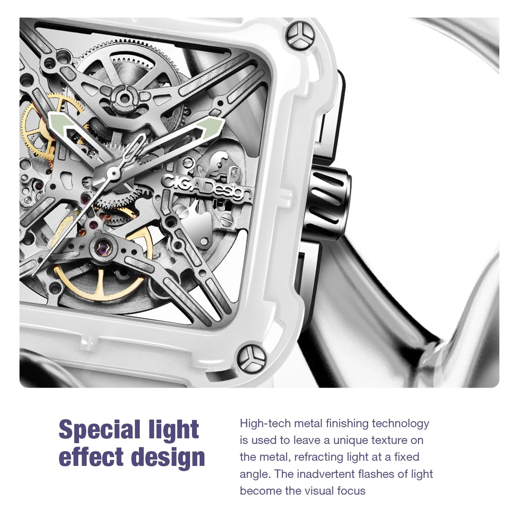 CIGA Design X Series Automatic Movement Couple Watches for Men Women White Ceramic Luminous Skeleton Mechanical Wristwatches