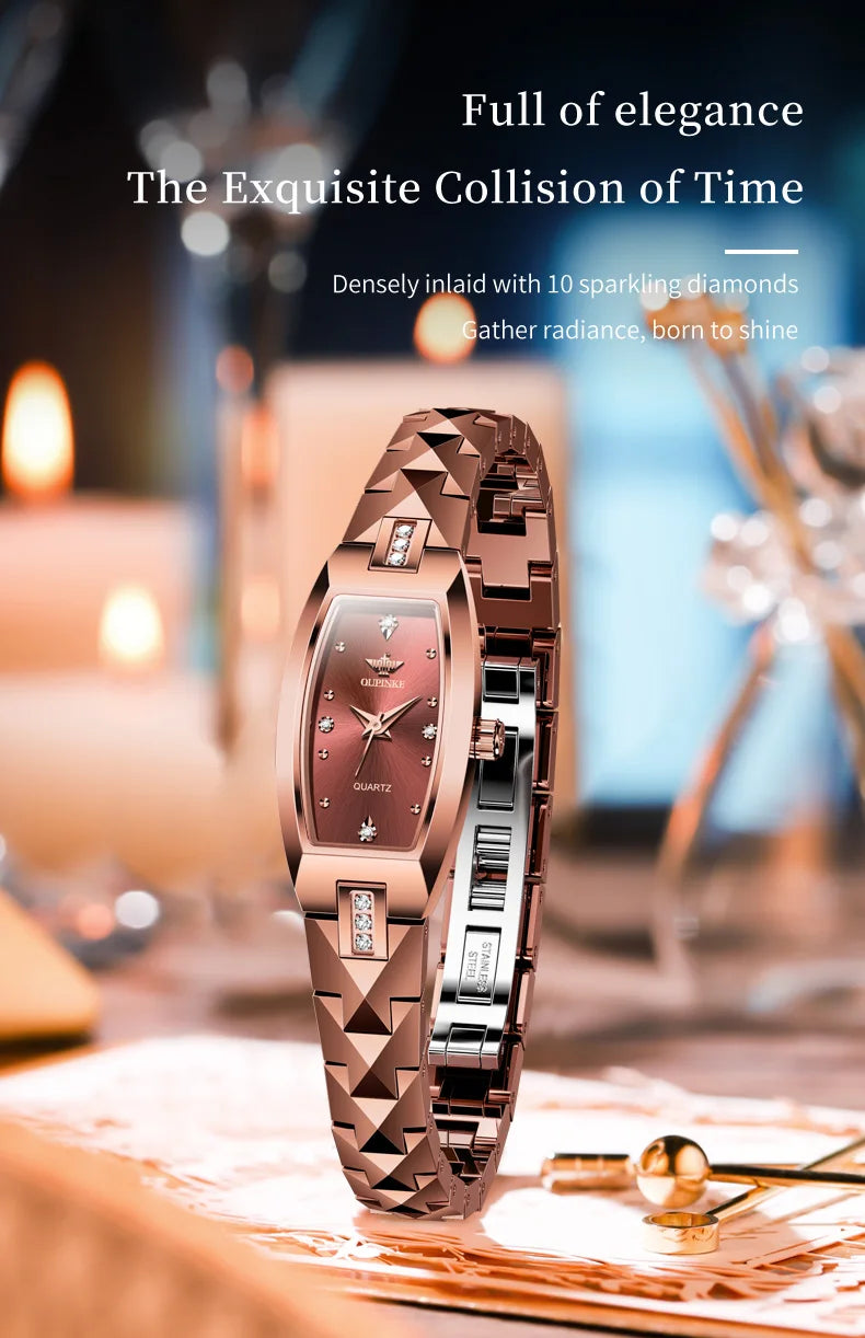 OUPINKE 3242 Women Watch Elegant Luxury Imported Swiss Movement Women Quartz Watch Diamond Tungsten Steel Watch Gift Box Set