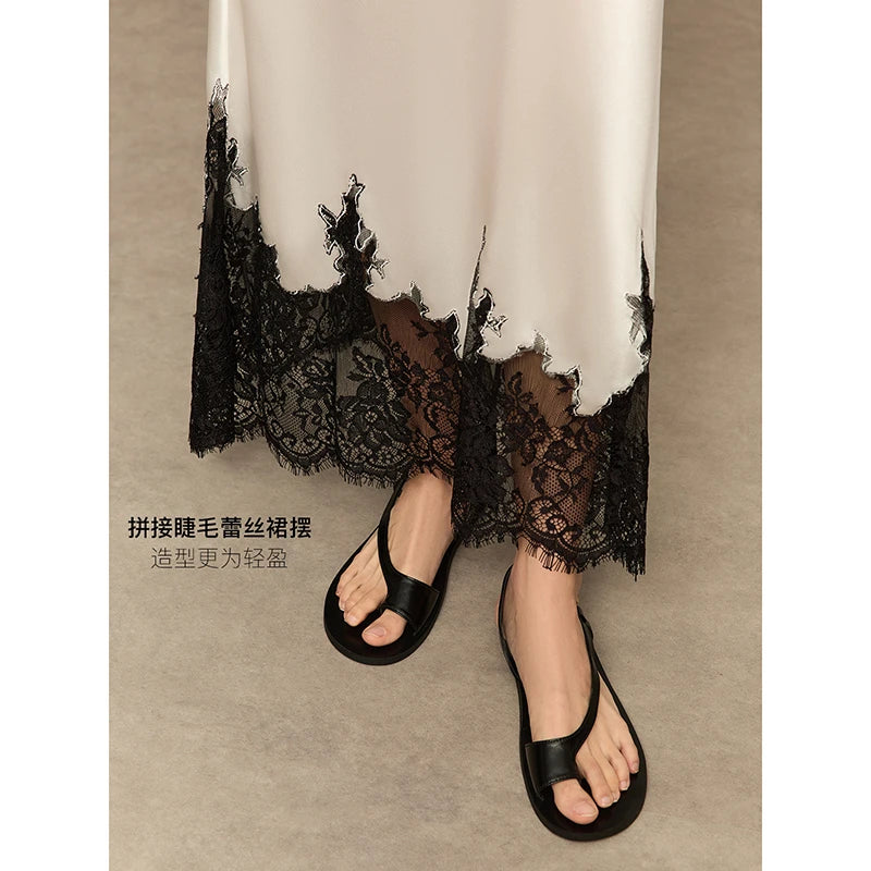 2025 New Arrival Summer Women Casual High Waist Elegant Slim Pencil Skirt Lace Patchwork Good Quality Ankle-length Skirts T11