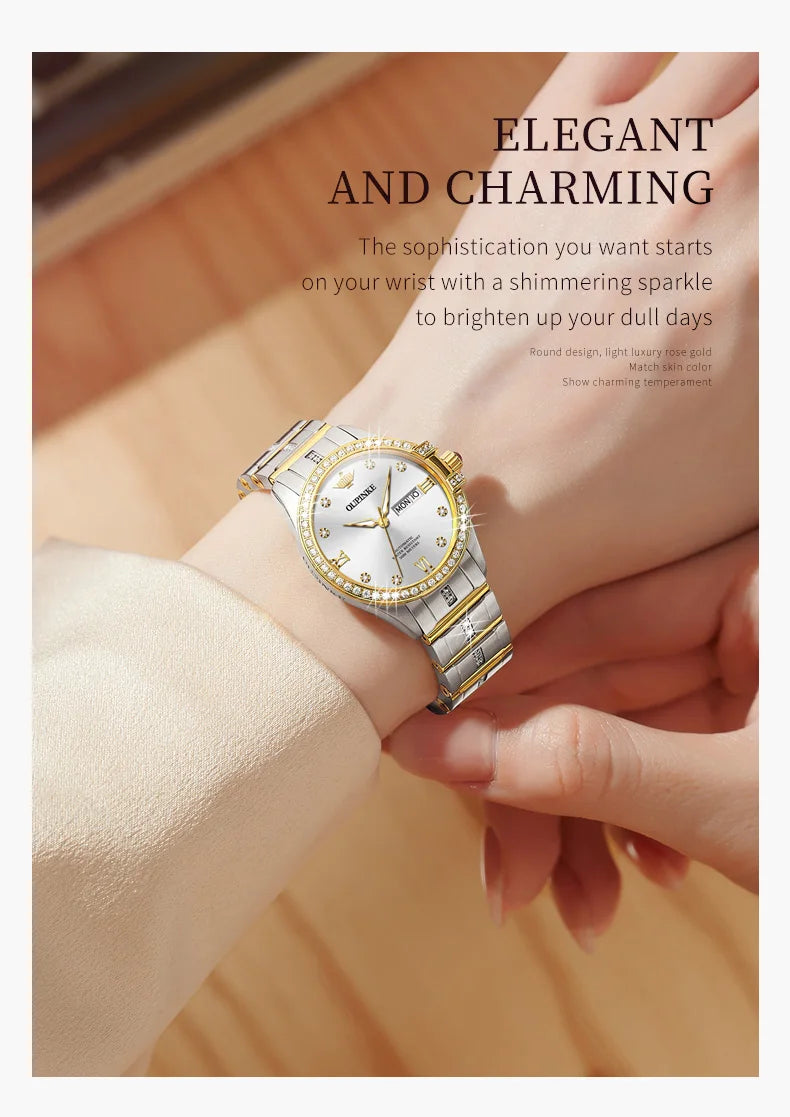 OUPINKE 3195 Japan Imported Automatic Movement Mechanical Watch for Women Diamond Ladies Watch Waterproof Dual Calendar Watch
