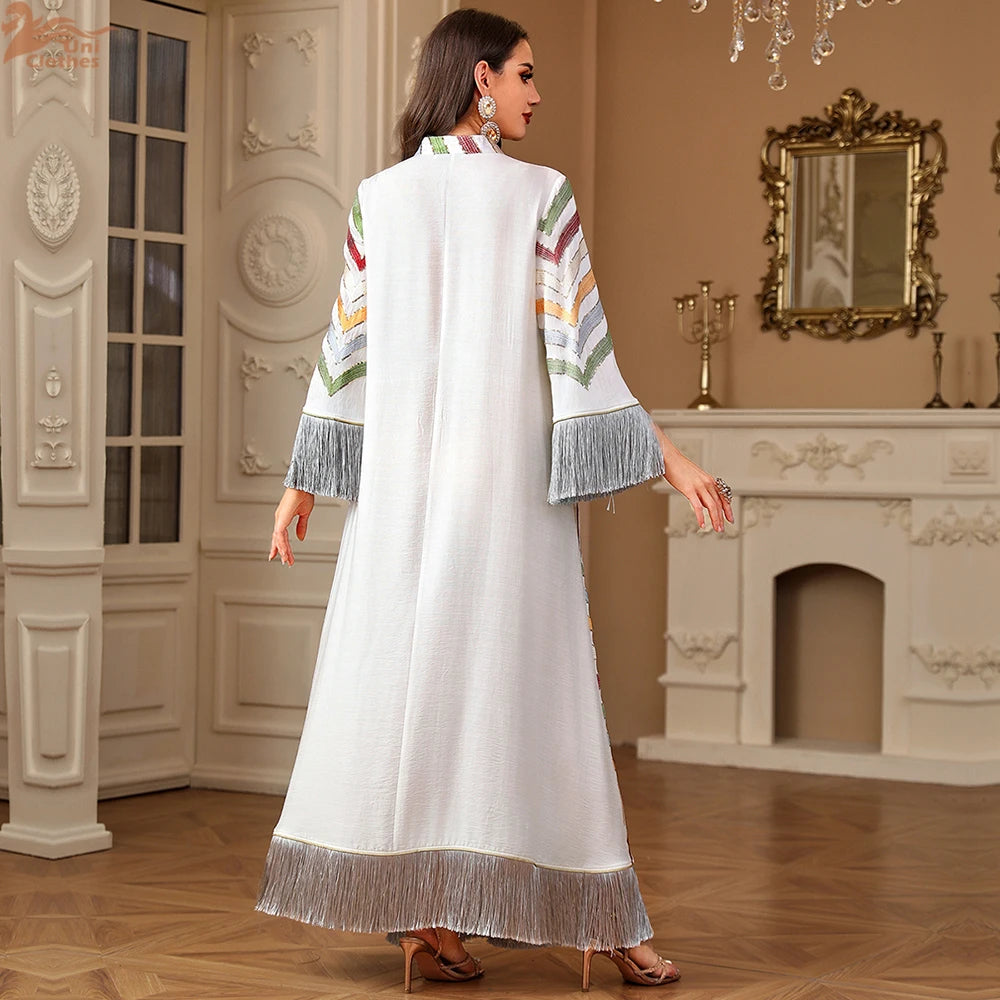 Ramadan Ethnic Saudi Women Abaya Elegant Embroidery Tassels Kaftan Clothing Jalabiya Moroccan African Dress 2025