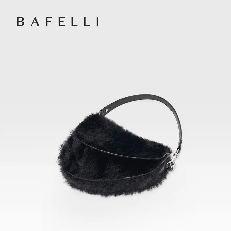 BAFELLI 2025 NEW WOMEN'S HANDBAG TREND GENUINE LEATHER FASHION STYLE WINTER SADDLE FUR BAGS LUXURY BRAND DESIGNER SHOULDER PURSE