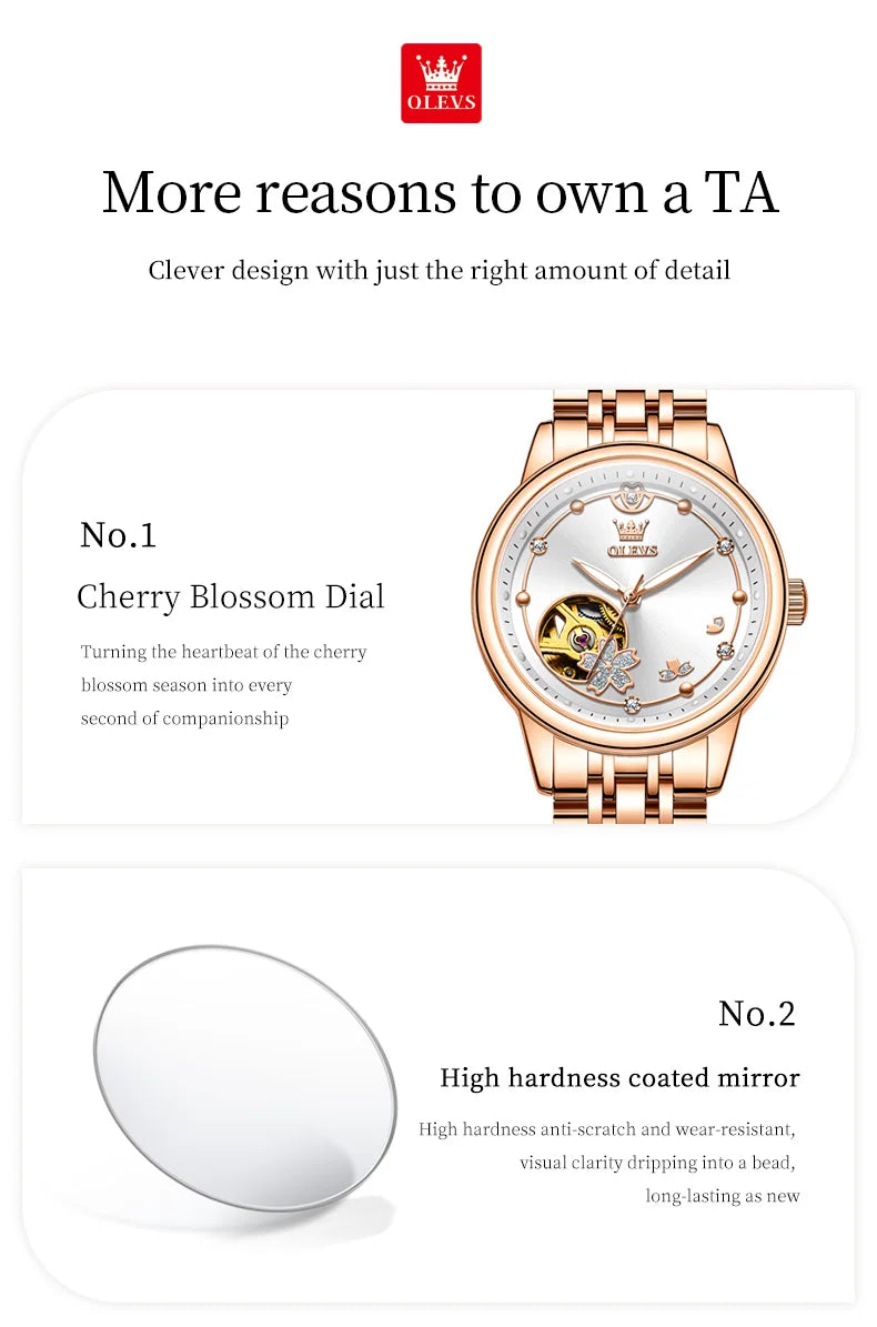OLEVS 6732 Women Watches Luxury FashionAutomatic Mechanical Watch Stainless Steel Waterproof Watches For Women Gifts Box New