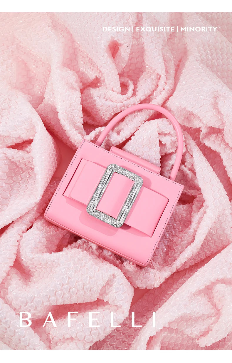 BAFELLI 2025 NEW WOMEN'S FASHION PINK EVENING HANDBAG SHOULDER BOXY BAG CASUAL PURSE LUXURY BRAND DESIGNER LEATHER TREND LADY
