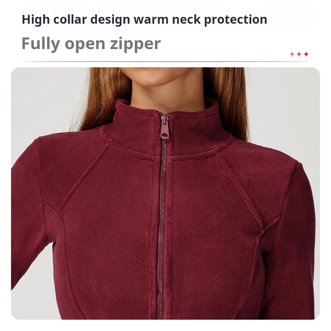 2025 New Women's High End Fleece Lined Lamb Fleece Jacket Made of Polar Fleece Windproof Warm Suitable for Outdoor Running