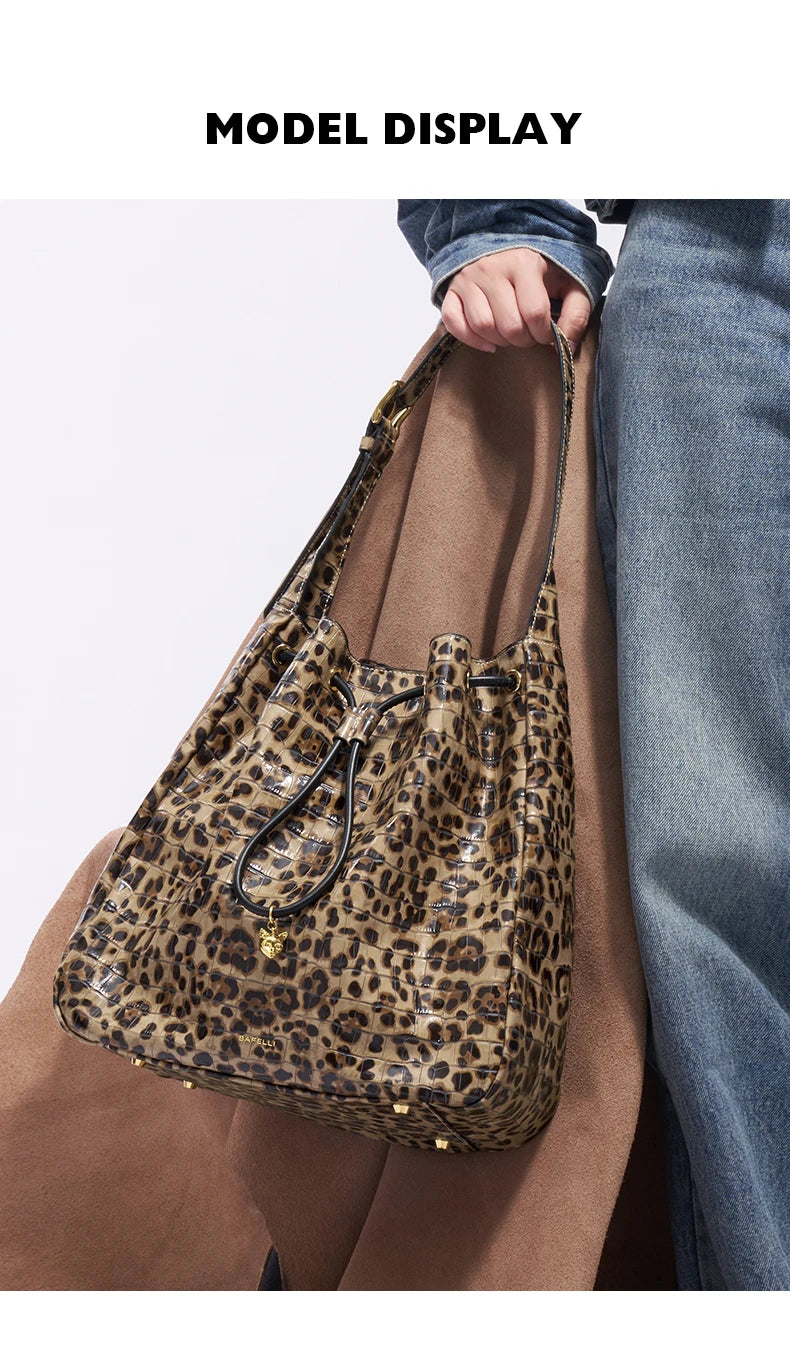 BAFELLI WOMEN'S NEW BAGS LUXURY FASHION LEATHER HANDBAGS 2025 HIGH QUALITY DESIGNER BRAND CAPACITY LADIES SHOULDER LEOPARD PRINT