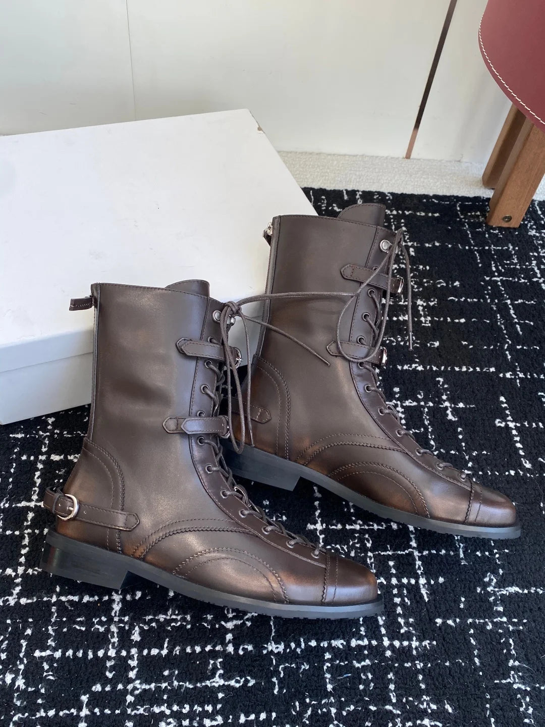 2025 Winter autumn lace up boots riding booties shoes genuine leather shoes