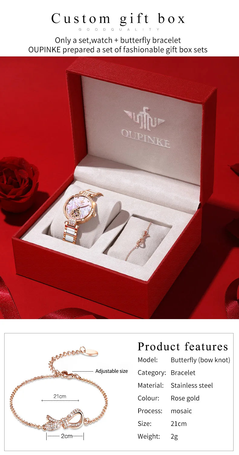 OUPINKE 3183 Women Watch Top Luxury Brand Automatic Mechanical Tungsten Steel Watchstrap Waterproof Gift Box Watches For Women