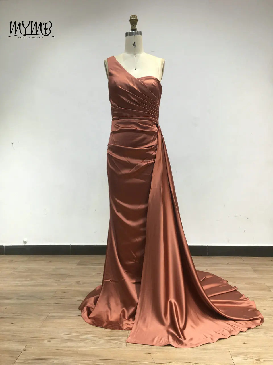 MYMB Brown One Shoulder Mermaid Elegant Bridesmaid Dresses Arabic Pleat Long Ribon Modest Evening Gowns for Women Celebrity